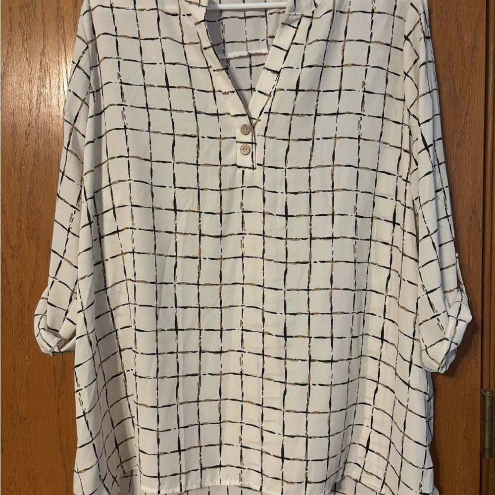 Elegant White and Black Grid Blouse